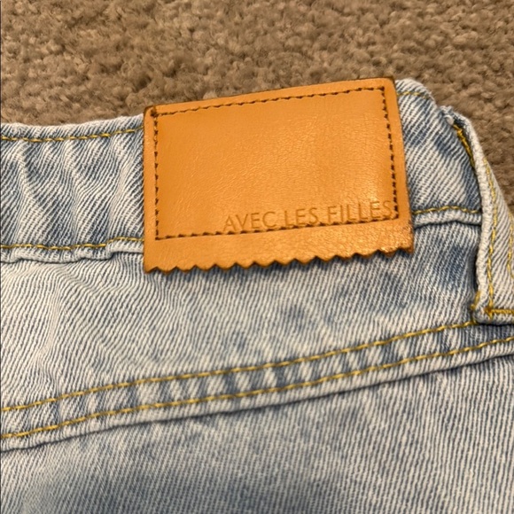 Avec Les Filles Blue Jean Shorts High-Waisted Cut-Off - Picture 4 of 6